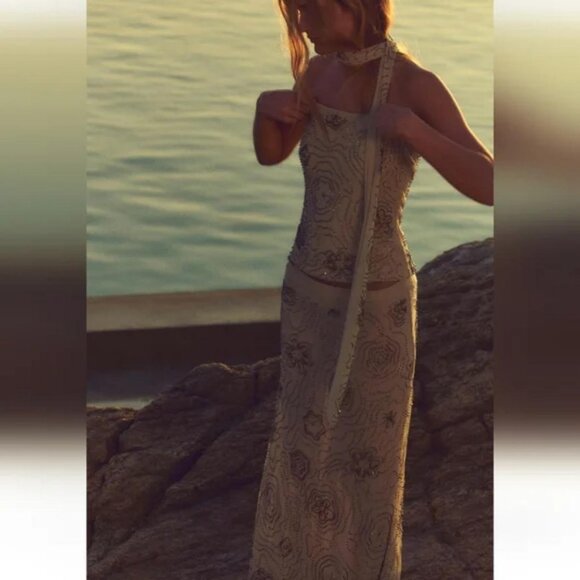 ZARA BEADED TULLE FOULARD TOP - Picture 6 of 12